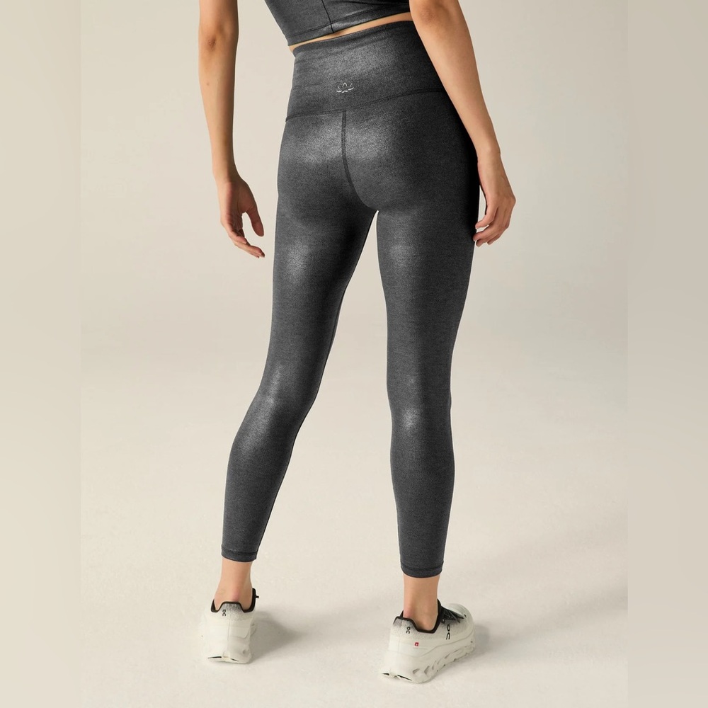 Beyond Yoga Heather Rib Black Shine High Waisted Midi Legging Small - Picture 3 of 3